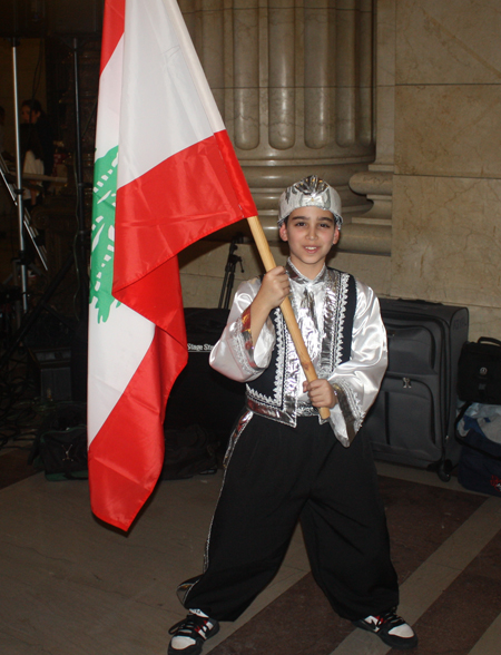Boy holding flag of Lebanon in Cleveland City Hall
