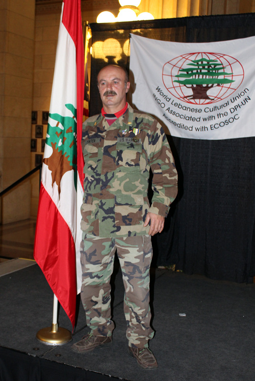 Posing with the flag on Lebanon Day