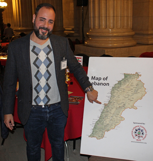 Jad Bedram showing his hometown on the map of Lebanon
