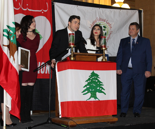 Orra family members accepting honor for the late Dr. Mahmoud Orra