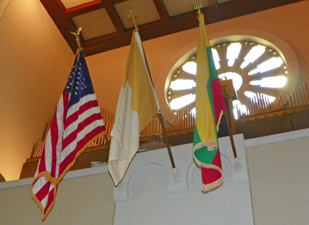 Flags in St Casimir Church on Lithuanian Independence Day