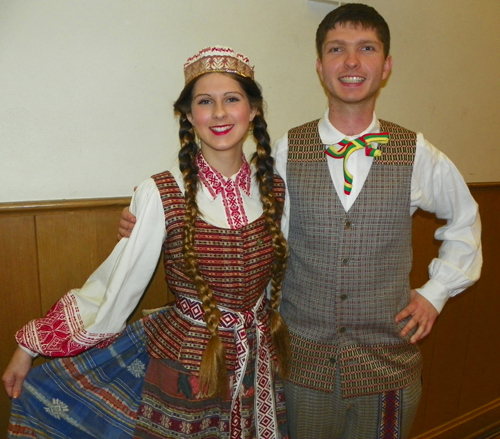 Daniele Punkryte and Jonas Ziuraitis from Gintaras Dance Group in Toronto - Lithuanian dancers in traditional costumes