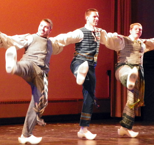 Young men performed a traditional Lithuanian dance using wooden shoes