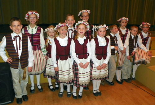 Young Lithuanian dancers in traditional costumes