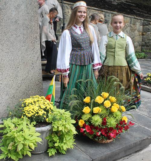 Girls with flowers in Lithuanian dress