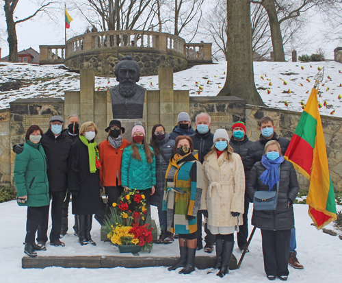 Gathering by the bust of Jonas