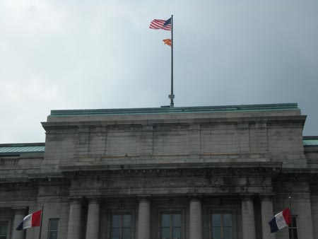 US and Macedonian flags fly over Cleveland City Hall