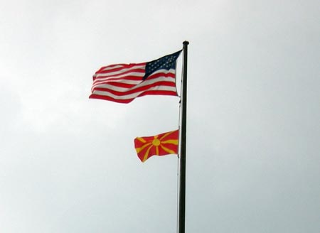 US and Macedonian flags fly over Cleveland City Hall