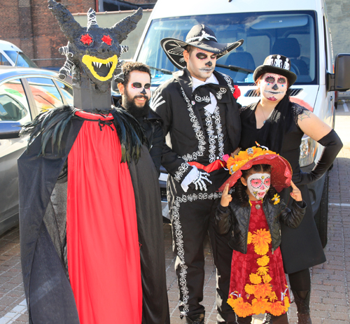 Getting ready for the Skulls and Skeletons procession on Day of the Dead in Cleveland