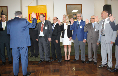 Cuyahoga County Executive Armond Budish swears in the new CAMEO board