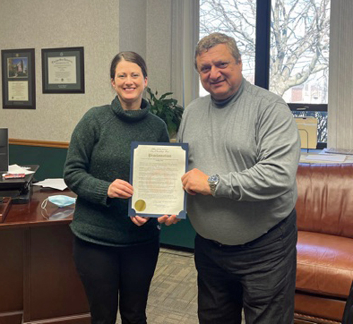 CAMEO president Pierre Bejjani receiving Arab American Heritage Month Proclamation from the Mayor of Brooklyn, Katie Gallagher 