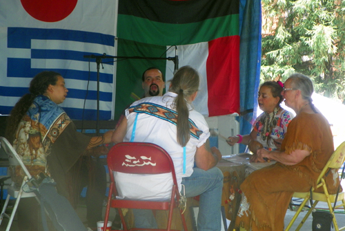 Native Americans from the Lenape Nations drum circle and dance