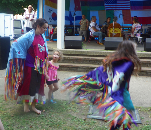 Native Americans from the Lenape Nations drum circle and dance