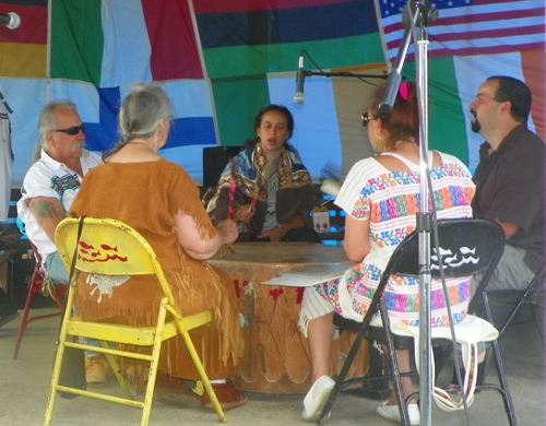 Native Americans from the Lenape Nations drum circle and dance