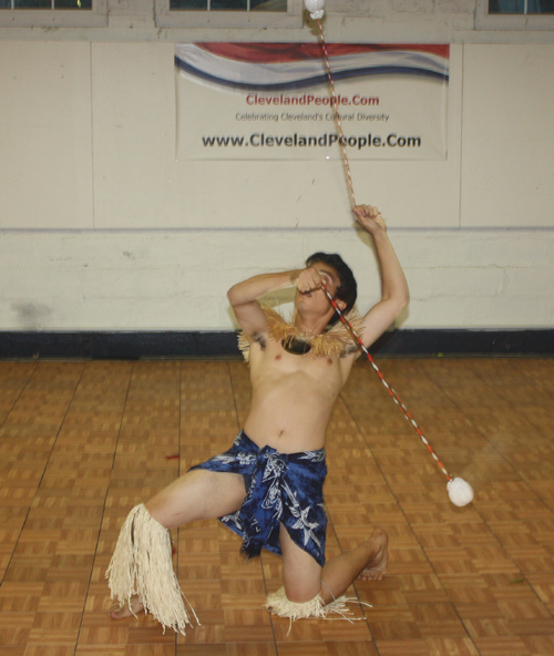 Young man from the Ohana Aloha Polynesian Dancers performed a traditional Maori Kapa haka Dance with poi balls