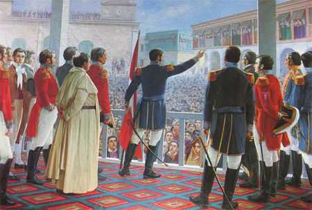 Painting of José de San Martín  proclaims the independency of Peru in 1821.