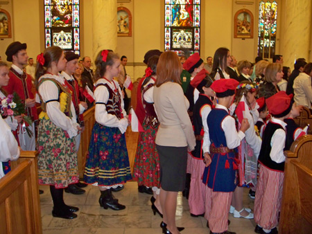 Procession of Polish groups into St. John Cantius Church in Cleveland