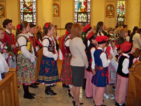Procession of Polish groups into St. John Cantius Church in Cleveland