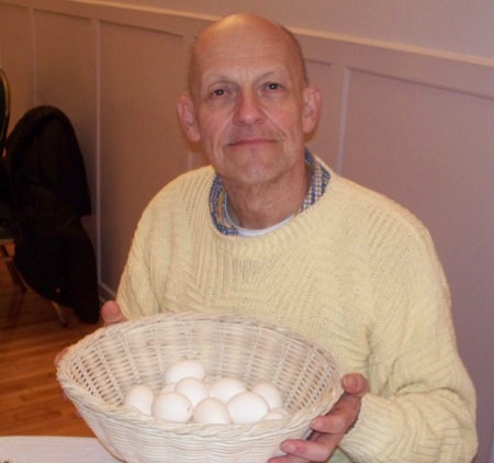 Ken Waters with blank egg canvases