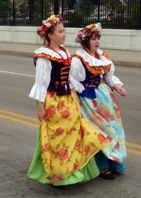 Polish girls in costume at John Paul II Polish American Cultural Center at 2010 Polish Constitution Day Parade in Cleveland's Slavic Village