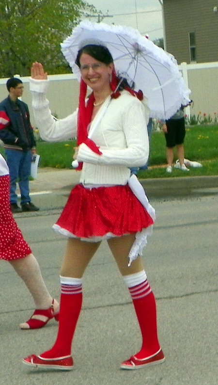 Woman with parasol at Polish Constitution Day Parade in Parma Ohio