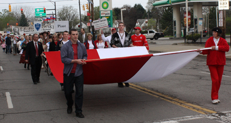 Big Polish Flag at Polish Constitution Day Parade in Slavic Village