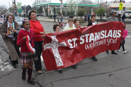Shrine Church of Saint Stanislaus banner at Polish Constitution Day Parade in Slavic Village