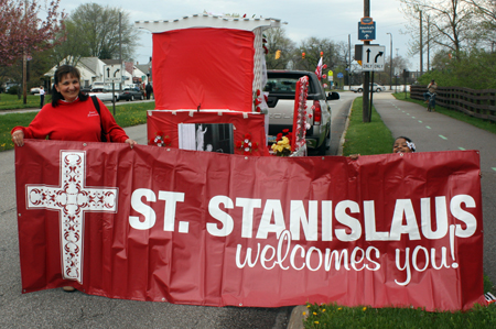 Shrine Church of Saint Stanislaus banner at Polish Constitution Day Parade in Slavic Village