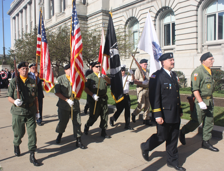 Marching from Cleveland City Hall to the Pulaski cannon