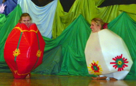 Piast girls dressed as Pisanki - colorful Easter eggs