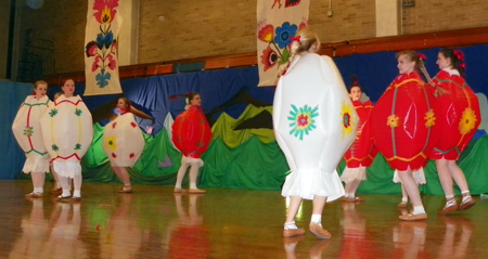 Piast girls dressed as Pisanki - colorful Easter eggs