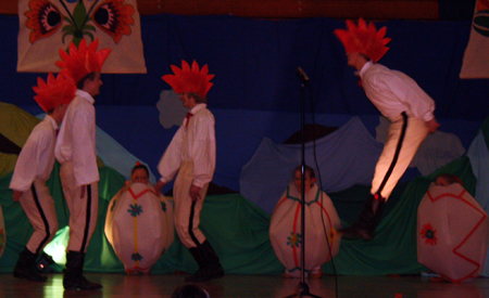 Piast boys dressed as roosters for Pisanki Dance