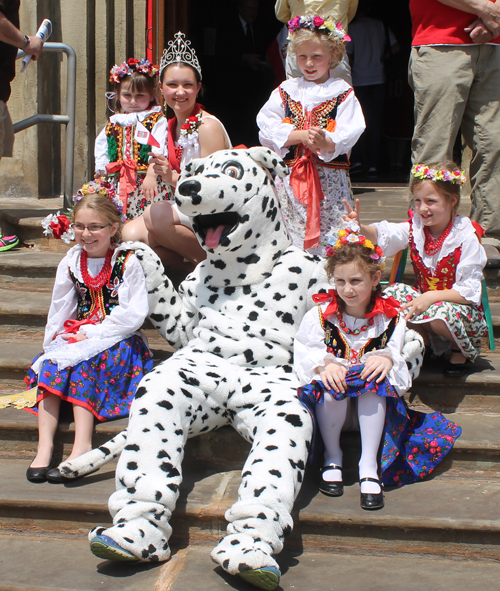 Kids and dog on steps of St Stan's