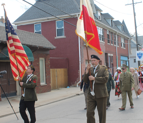 Flags at Polish Constitution Day Parade in Slavic Village in Cleveland