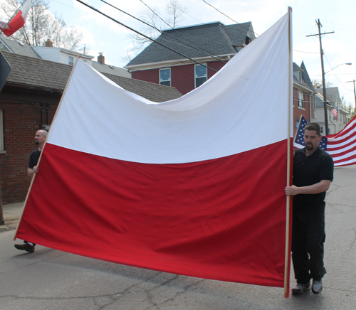 Flag of Poland at Polish Constitution Day Parade in Slavic Village in Cleveland