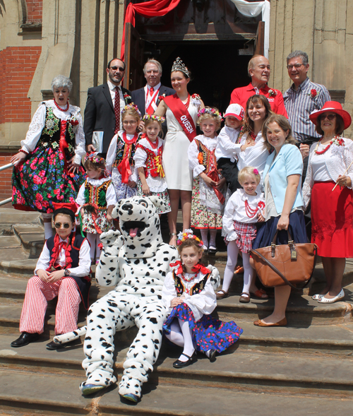 On the steps of St Stanislaus Church