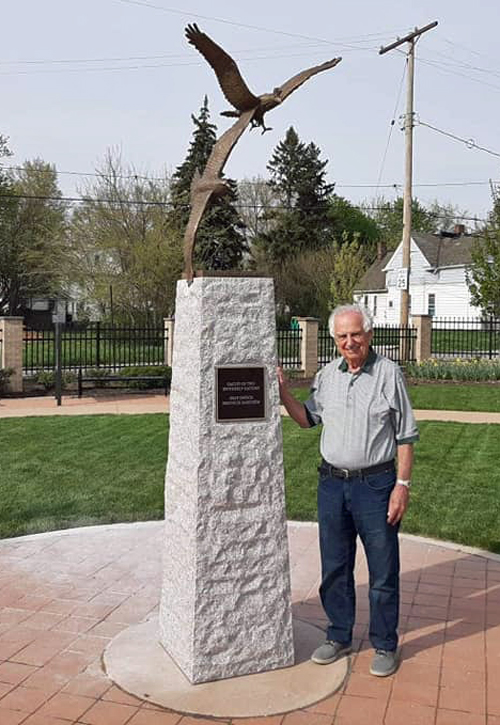 Polish and American Eagle monument in Polish American Cultural Center Heritage Garden with Gene Bak