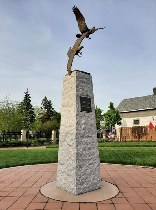 Polish and American Eagle monument in Polish American Cultural Center Heritage Garden