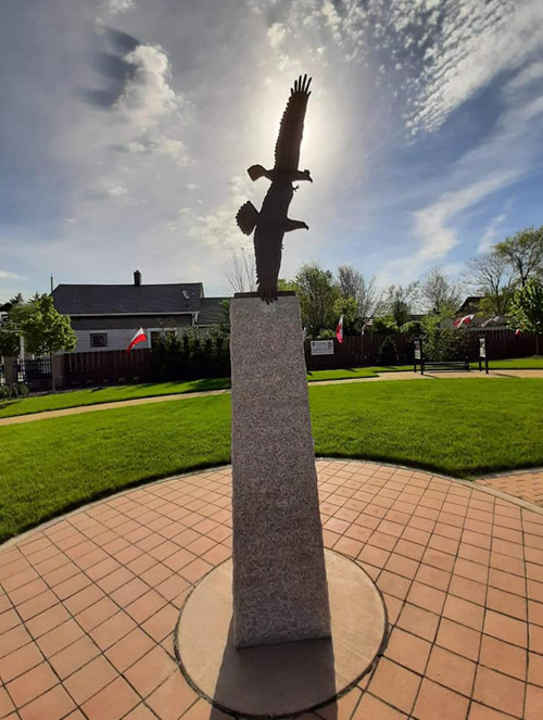 Polish and American Eagle monument in Polish American Cultural Center Heritage Garden