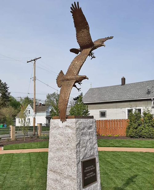 Polish and American Eagle monument in Polish American Cultural Center Heritage Garden