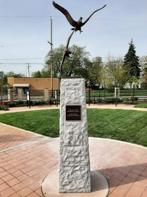 Polish and American Eagle monument in Polish American Cultural Center Heritage Garden