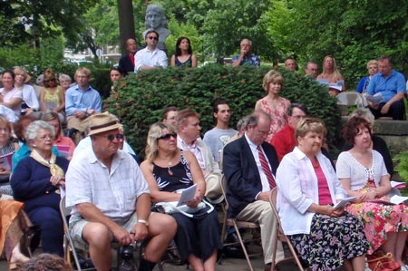 Madame Curie statue crowd at Polish Cultural Garden in Cleveland