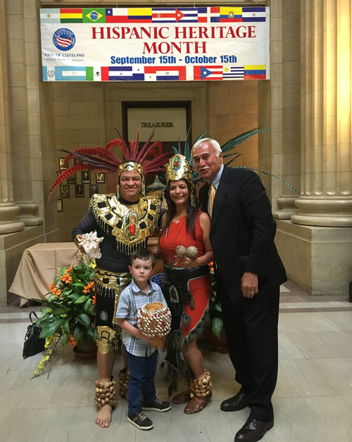 Jos Feliciano with grandson Ciarn and dancers from Mexico