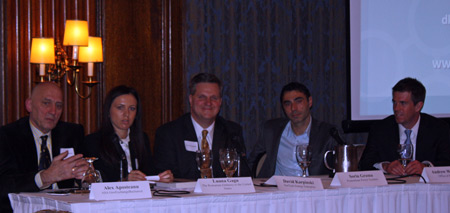 Panelists Alex Aposteanu, Luanu Gagu, David Karpinski, Sorin Grama and Andrew Watterson