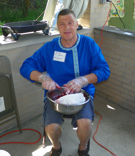 Misha (Michael) making filling for blini