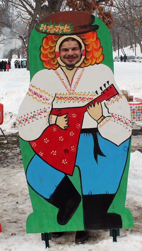 posing with life size two dimensional matryoshka (Russian nesting) dolls in Cleveland Russian Cultural Garden