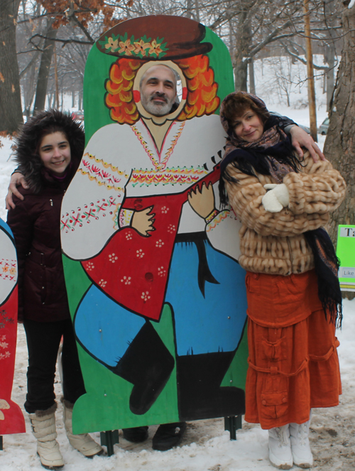 posing with life size two dimensional matryoshka (Russian nesting) dolls in Cleveland Russian Cultural Garden