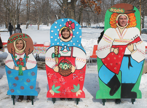 posing with life size two dimensional matryoshka (Russian nesting) dolls in Cleveland Russian Cultural Garden