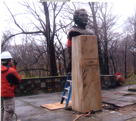 Mounting bust of Dukhnovych in Carpatho Rusin Garden in Cleveland Ohio