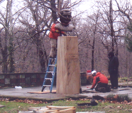 Mounting bust of Dukhnovych in Carpatho Rusin Garden in Cleveland Ohio